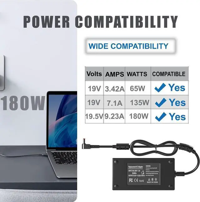 Alt view image 4 of 7 - 180W Laptop Charger for Acer Nitro 5 7 Gaming Laptop,Compatible with AN515-57 AN515-55 AN515-54 AN515-53 AN515-51 AN515-45 Predator Helios 300 G3-571 PH315-52 Triton 300 Series Power Supply Adapter