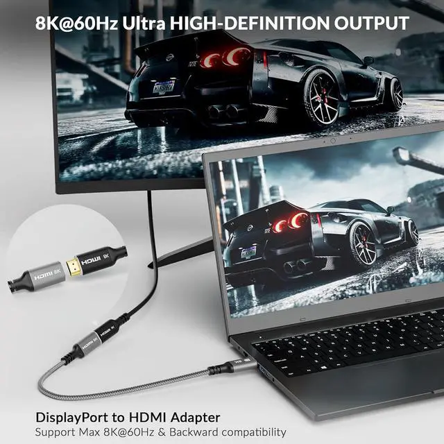 Alt view image 4 of 5 - 8K DisplayPort to HDMI Adapter Uni-Directional DP 1.4 Male (Source) to HDMI 2.1 Female (Screen) Converter DP Male to HDMI Connector 8K@60Hz 4K@120Hz for PC  HP NVIDIA Laptop and More