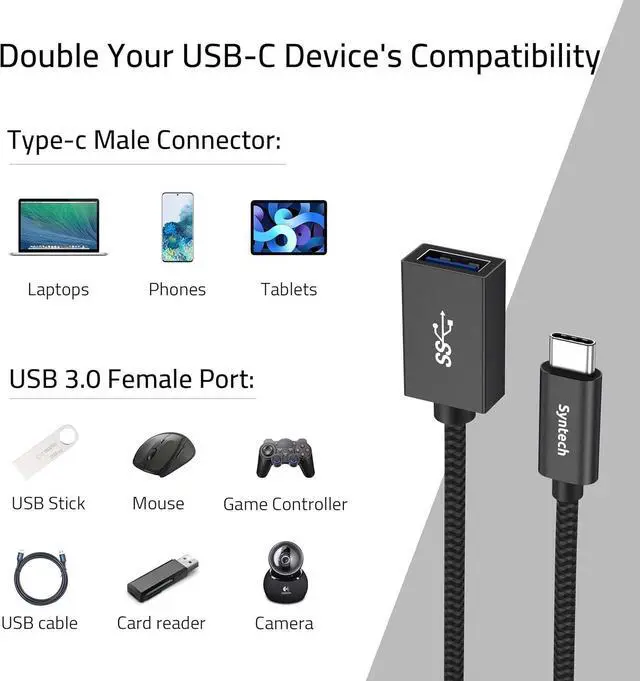 Alt view image 6 of 6 - USB C to USB Adapter 2 Pack USB C to USB3 USB Type C to USB Thunderbolt 3 to USB Female Adapter OTG Cable Compatible with iPhone 16/15 Pro Max iPad Mini 6 MacBook Pro Air and More