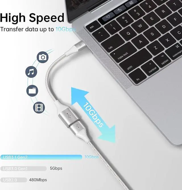 Alt view image 3 of 7 - USB C to USB A Adapter - 10Gbps Compatible with Galaxy S20/S10/S9 MacBook Pro iPad Air 2020