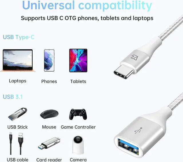 Alt view image 6 of 7 - USB C to USB A Adapter - 10Gbps Compatible with Galaxy S20/S10/S9 MacBook Pro iPad Air 2020