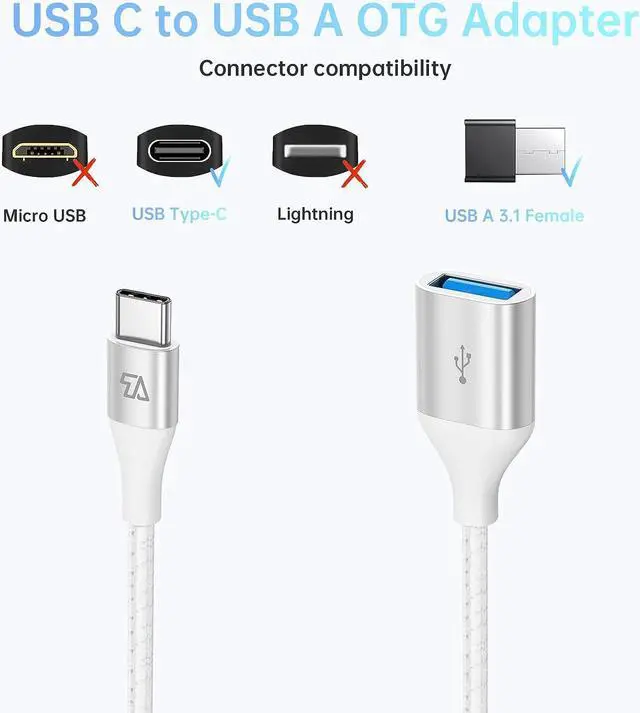 Alt view image 7 of 7 - USB C to USB A Adapter - 10Gbps Compatible with Galaxy S20/S10/S9 MacBook Pro iPad Air 2020