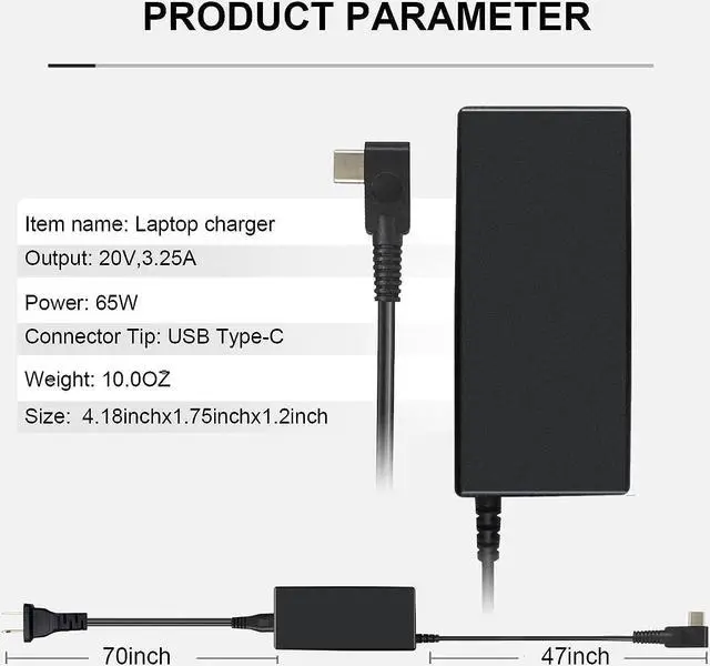 Alt view image 3 of 7 - Universal 65W 45W USB C Laptop Charger for Lenovo Thinkpad/Yoga/Chromebook ADLX65YDC2A for HP Elitebook Spectre Chromebook x360 Elite x2 for Dell Chromebook Latitude xps 13 Series AC Adapter