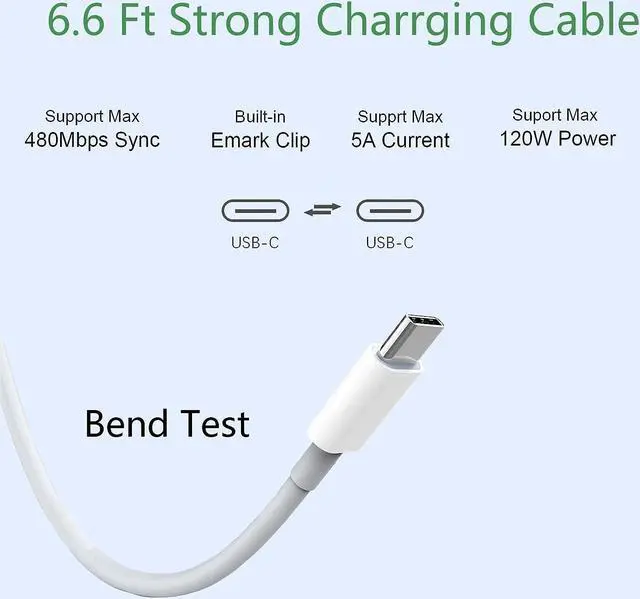 Alt view image 2 of 6 - 120W USB C Charger Fast Charger for USB C Port Mac Book pro & Mac Book Air ipad Pro  Galaxy and All USB C Device Include Charge Cable6.6FT PA-120W