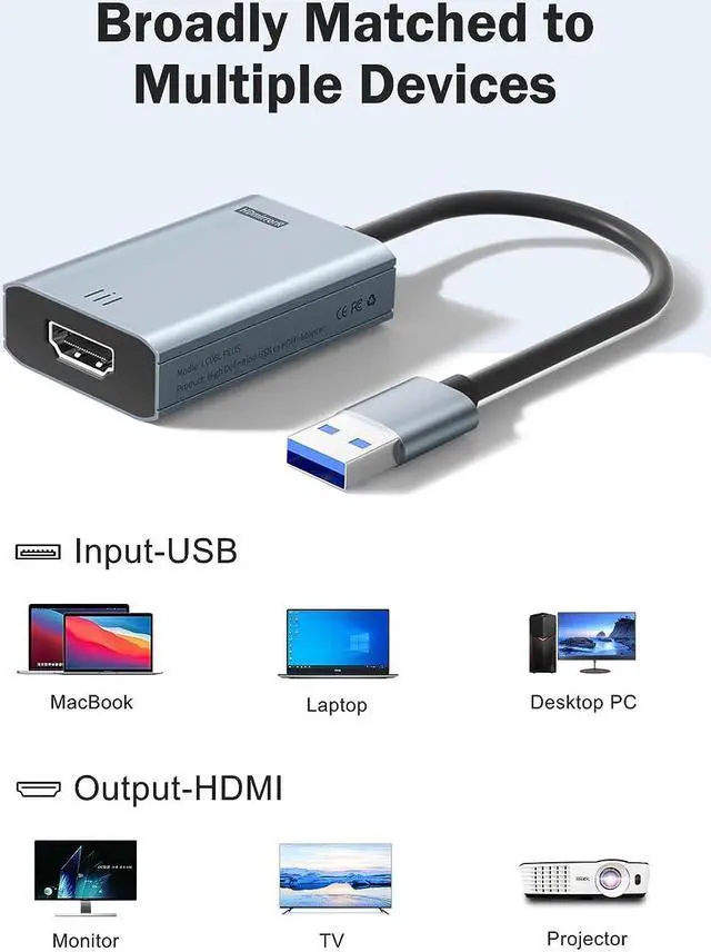 Alt view image 4 of 7 - USB to HDMI Adapter Compatible MacBook to HDMI HD 1080P HDMI USB Cable HDMI Adapter HDMI USB Mac Adapter Compatible with MacBook OS10.15 / Windows 10