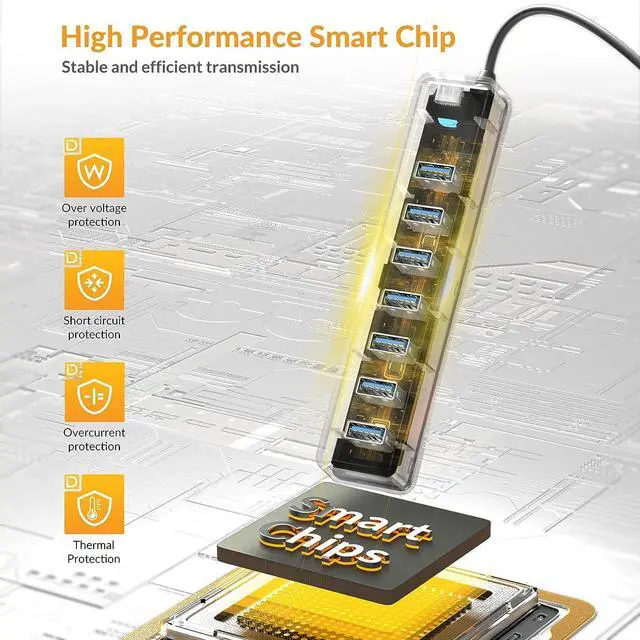 Alt view image 6 of 7 - 7 Ports USB Hub 3.0 - iDsonix USB 3.0 Hub 5Gbps Splitter Multiport Adapter USB Hub Extender for PC Laptop Flash Drive Mobile HDD Windows/XPS 1.64Ft50cm