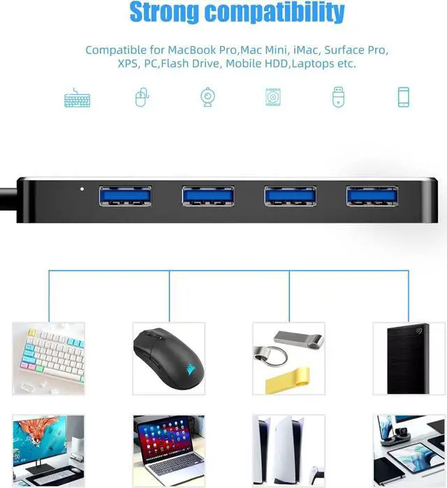 Alt view image 7 of 7 - USB Hub 3.0, PANPEO 4-Port USB 3.0 Hub Multi USB Port Expander for Laptop, Xbox, Flash Drive, Mobile HD, Console, Printer, Camera, Keyborad, Mouse