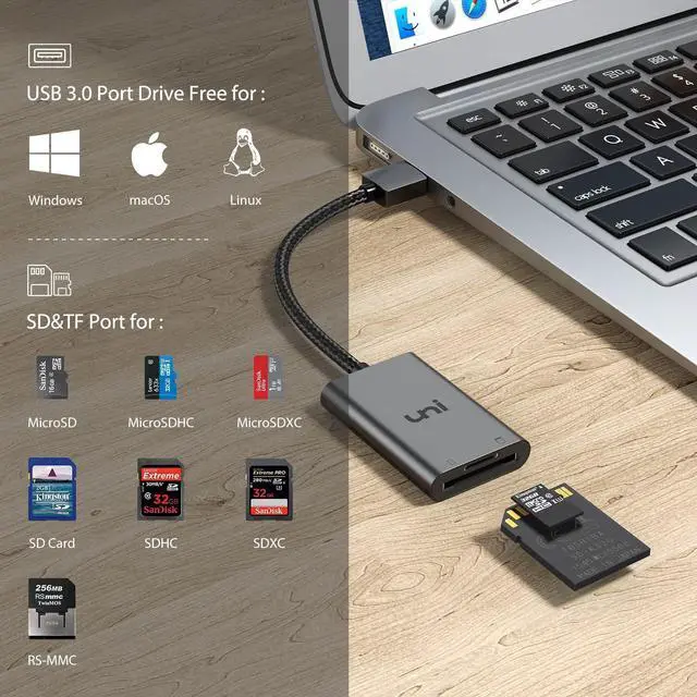 Alt view image 6 of 6 - SD Card Reader High-Speed USB 3.0 to Micro SD Card Adapter Aluminum Computer Memory Card Reader Dual Slots for SD/SDXC/SDHC/MMC/Micro SDXC/TF/Micro SDHC | Laptop PC and more