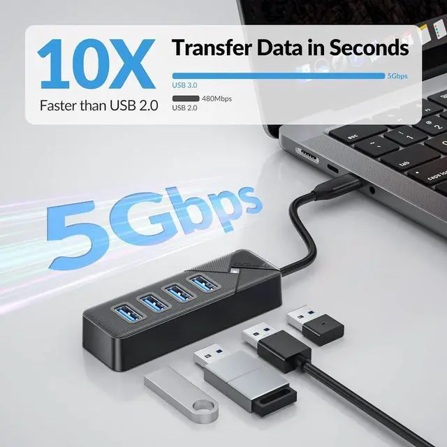 Alt view image 5 of 7 - USB C to USB A Adapter, USB A Hub 3.0 for Laptop 4-Port, 5Gbps USB Multiport Adapter Convertor for Mac, MacBook Air Pro, PC, Compatible with Windows, Mac OS, Linux (Balck, 15cm)