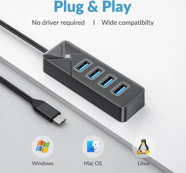 Alt view image 6 of 7 - USB C to USB A Adapter, USB A Hub 3.0 for Laptop 4-Port, 5Gbps USB Multiport Adapter Convertor for Mac, MacBook Air Pro, PC, Compatible with Windows, Mac OS, Linux (Balck, 15cm)