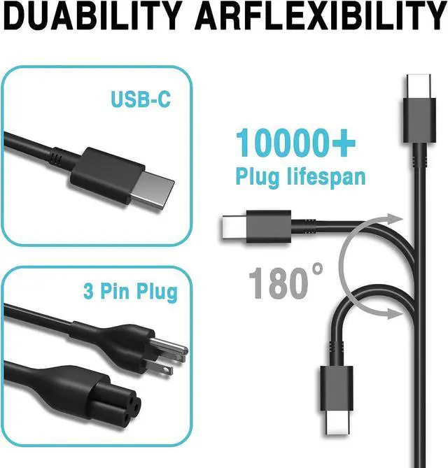 Alt view image 2 of 7 - 65W 45W USB C Charger Replacement for  Latitude 5520 5420 5320 7420 7410 7430 7320 5430 5290 Chromebook 3100 5190 2in1 XPS 13 9350 9380 9360 DA65NM190 LA65NM190 Type C AC Adapter Power Cord