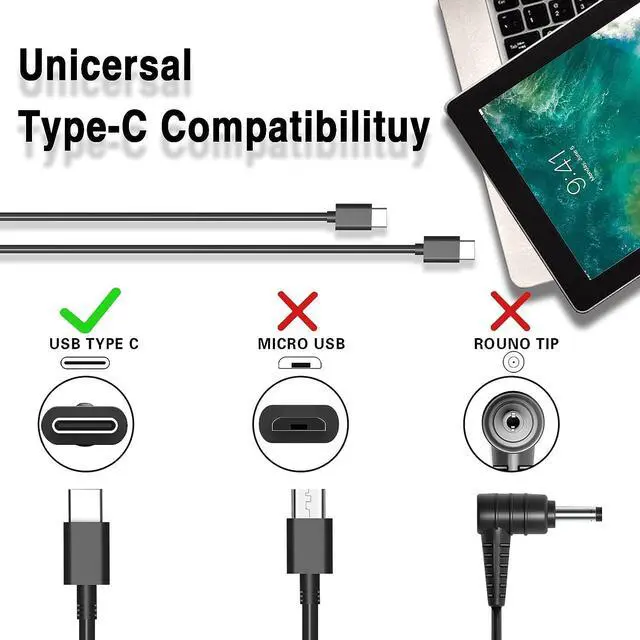 Alt view image 3 of 7 - 65W 45W USB C Charger Replacement for  Latitude 5520 5420 5320 7420 7410 7430 7320 5430 5290 Chromebook 3100 5190 2in1 XPS 13 9350 9380 9360 DA65NM190 LA65NM190 Type C AC Adapter Power Cord