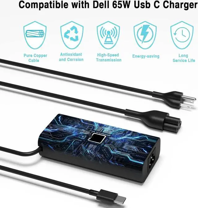 Alt view image 5 of 7 - 65W 45W USB C Charger Replacement for  Latitude 5520 5420 5320 7420 7410 7430 7320 5430 5290 Chromebook 3100 5190 2in1 XPS 13 9350 9380 9360 DA65NM190 LA65NM190 Type C AC Adapter Power Cord