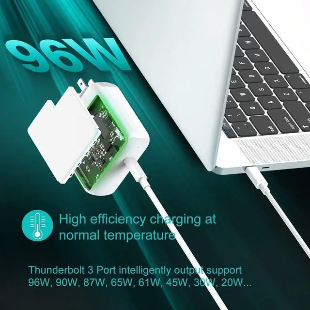 Alt view image 3 of 7 - 96W USB C Charger for MacBook Pro 16, 15, 14, 13 inch 2025 2024, 2023, 2022, 2021, M4 M3 M2 M1 MacBook Air, USBC Laptop Power Adapter, iPad, LED, 6.6ft 5A Cable Charging as Fast as Original Quality
