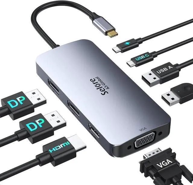 Main image of USB C Docking Station Dual Displayport Monitor, USB C Hub Displayport with 2 DP, HDMI, VGA, PD Charging, USB A&C 2.0 Ports Multi Monitors Adapter for /HP/Lenovo, etc