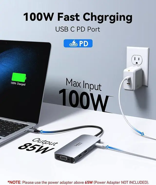 Alt view image 5 of 6 - USB C Docking Station Dual Displayport Monitor, USB C Hub Displayport with 2 DP, HDMI, VGA, PD Charging, USB A&C 2.0 Ports Multi Monitors Adapter for /HP/Lenovo, etc