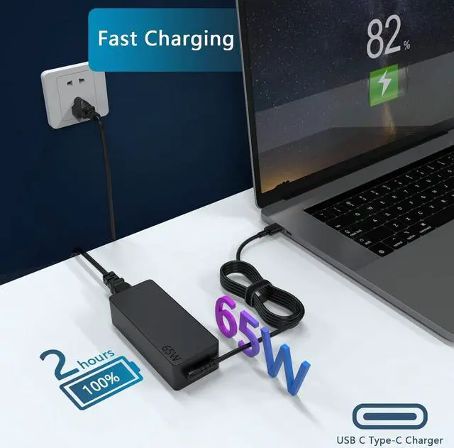 Alt view image 2 of 6 - 65W USB C Charger Compatible with Lenovo ThinkPad E16 E14 T14 Gen 5 4 3 Business Laptop,ThinkPad X1 Carbon Gen 12 11 10 9/Thinkbook 16 15 G7 G6 G5 Gen 4 3 2 Type C Power Adapter