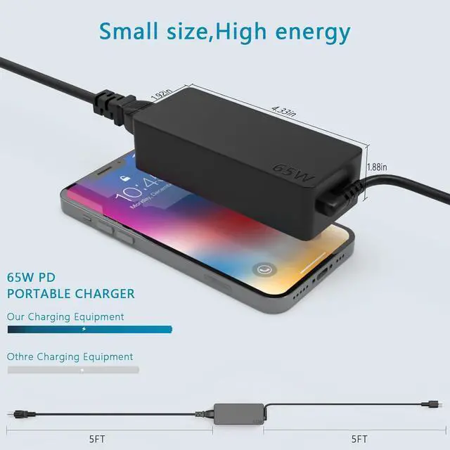Alt view image 3 of 6 - 65W USB C Charger Compatible with Lenovo ThinkPad E16 E14 T14 Gen 5 4 3 Business Laptop,ThinkPad X1 Carbon Gen 12 11 10 9/Thinkbook 16 15 G7 G6 G5 Gen 4 3 2 Type C Power Adapter