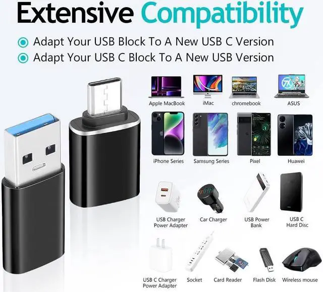 Alt view image 4 of 7 - USB C to USB Adapter Micro USB to USB C Adapter SuperSpeed Data Transfer & Fast Charging Compatible with iPhone/PC/Samsung/iPad/Laptop/MacBook/etc(4 Pack)