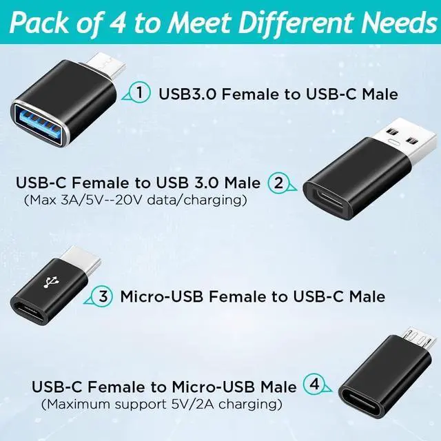 Alt view image 3 of 7 - USB C to USB Adapter Micro USB to USB C Adapter SuperSpeed Data Transfer & Fast Charging Compatible with iPhone/PC/Samsung/iPad/Laptop/MacBook/etc(4 Pack)