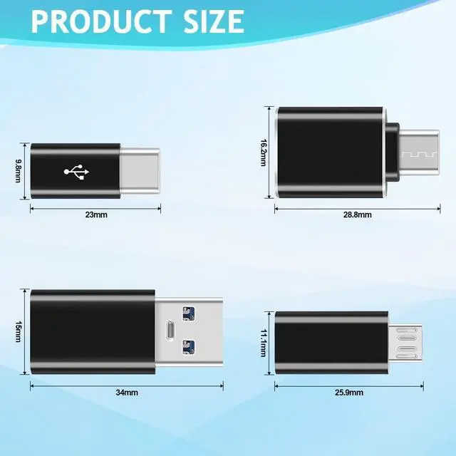 Alt view image 2 of 7 - USB C to USB Adapter Micro USB to USB C Adapter SuperSpeed Data Transfer & Fast Charging Compatible with iPhone/PC/Samsung/iPad/Laptop/MacBook/etc(4 Pack)