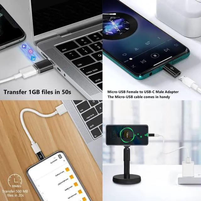 Alt view image 6 of 7 - USB C to USB Adapter Micro USB to USB C Adapter SuperSpeed Data Transfer & Fast Charging Compatible with iPhone/PC/Samsung/iPad/Laptop/MacBook/etc(4 Pack)
