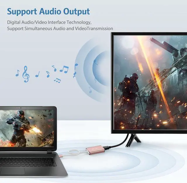 Alt view image 5 of 7 - USB to HDMI Adapter 2023 Upgraded Aluminum USB 3.0/2.0 to HDMI Audio Video Converter for PC Laptop Projector HDTV Support Mac OS Windows 10/8.1/8/7 Chrome OS Not Support Linux. (Rose Gold)