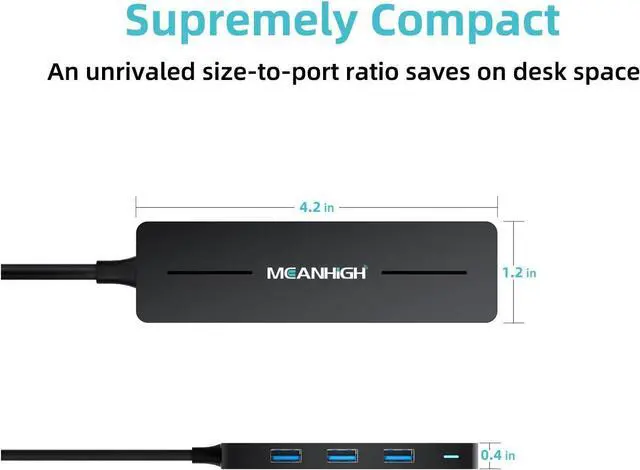 Alt view image 5 of 7 - MEANHIGH USB Hub 3.0 4-Port Ultra-Slim Data USB Expander with 4 ft Extended Cable for MacBook, Mac Pro, Mac Mini, iMac, Surface Pro, XPS, PC, Flash Drive, Mobile HDD