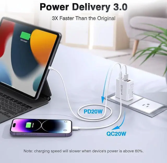 Alt view image 2 of 7 - [3-Pack] USB C Wall Charger 40W Fast USB C Charger Block 4-Port PD+QC Wall Plug Power Adapter Multiport Type C Charging Block for iPhone 16/15/14/13/12/Pro Max iPad  AirPods4 Watch10 Ultra2