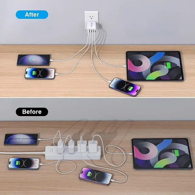 Alt view image 6 of 7 - [3-Pack] USB C Wall Charger 40W Fast USB C Charger Block 4-Port PD+QC Wall Plug Power Adapter Multiport Type C Charging Block for iPhone 16/15/14/13/12/Pro Max iPad  AirPods4 Watch10 Ultra2