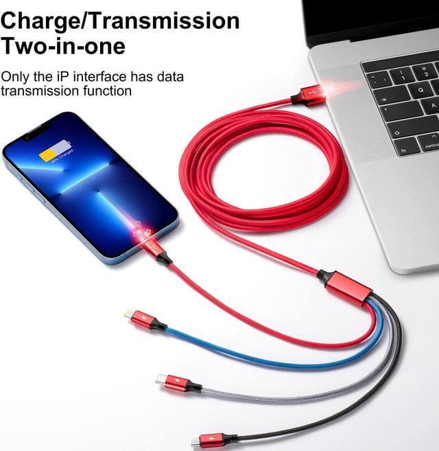 Alt view image 2 of 7 - Multi Charging Cable,10Ft 2Pack Multi Fast Charging Cord, Braided Universal 4 in 1 Multi Charger Cable, Long Multi USB Cable Adapter IP/Type C/Micro USB Port for Cell Phones/Tablets/Samsung & More