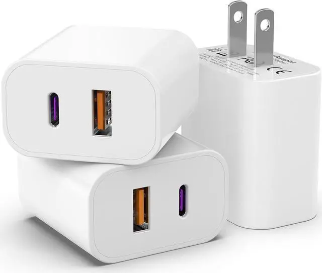 Main image of 3 Pack i Phone 16 15 14 13 USB C Charger Block 20W Dual Port QC + PD 3.0 Power Adapter Wall Charger Double Fast Plug Charging Brick for i Phone 15/15 Pro/14/13/12/X  Galaxy - White