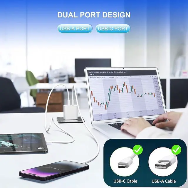 Alt view image 6 of 7 - 3 Pack i Phone 16 15 14 13 USB C Charger Block 20W Dual Port QC + PD 3.0 Power Adapter Wall Charger Double Fast Plug Charging Brick for i Phone 15/15 Pro/14/13/12/X  Galaxy - White