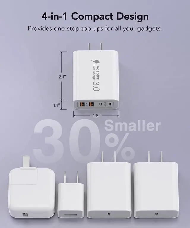 Alt view image 5 of 7 - 40W USB C Charger Block 2-Pack 4-Port Type C Fast Charging Brick Dual PD&QC Wall Plug Adapter Compatible for iPhone 15/15 Pro/ 15 Pro Max/14/13/12 iPad Airpods iwatch  Galaxy