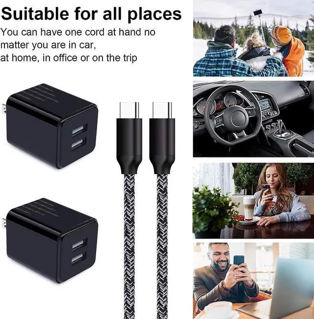 Alt view image 6 of 6 - USB Type C Wall Charger Block Cube Fast Charging C Charger Cable Cord 6ft for Samsung Galaxy S22/S21/S21 Ultra/S21 Plus/S20/S20+/S10e/S9/S8/A10e/A20/A50/A71/Note 20/10/9,Google Pixel 5 4 3a,Moto G8 G7