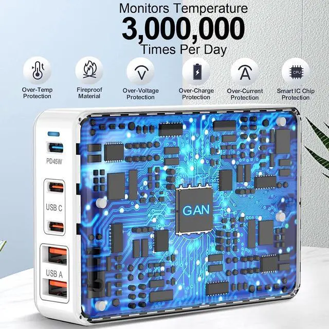 Alt view image 5 of 7 - USB C Charger Block 100W, Type C Charger Fast Charging 5 Ports 3C2A, Charger Station Multiport for iPhone/Ipad/MacBook, Power Adapter for Multiple Devices, Wall Mount