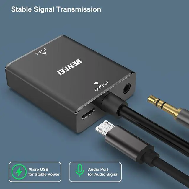 Alt view image 2 of 7 - HDMI to VGA Uni-Directional HDMI Computer to VGA Monitor Adapter (Female to Male) with 3.5mm Audio Jack Compatible with TV Stick Computer Desktop Laptop PC Monitor Projector  Xbox