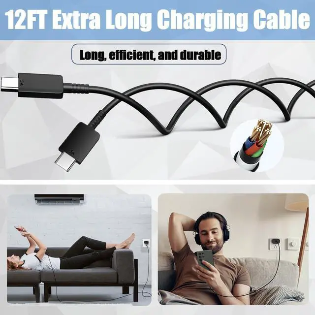 Alt view image 3 of 6 - 45W USB-C Super Fast Charger Type C Wall Charger Block with 12FT USB C Charging Cable Cord Android Phone Charger for Samsung Galaxy S24 Ultra/S24/S24+/S23 Ultra/S23/S23+/S22 Ultra/S20/S21, 2Pack