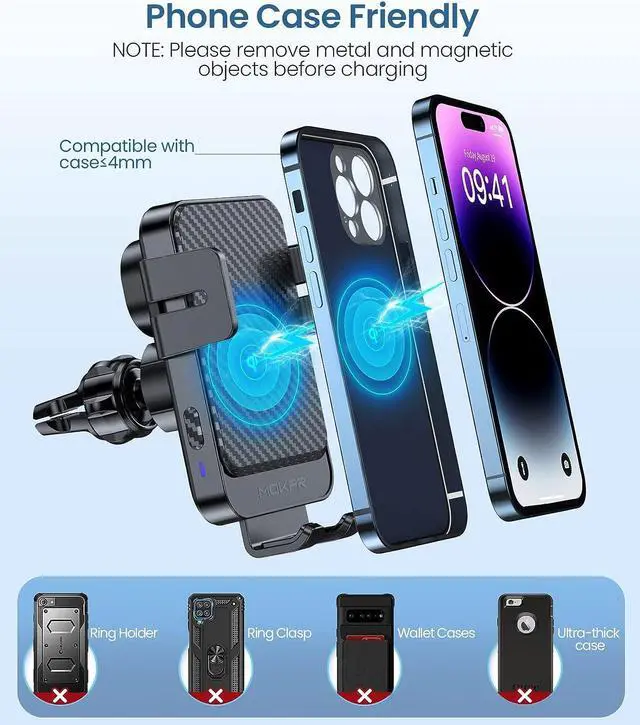 Alt view image 7 of 7 - Wireless Car Charger 15W Fast Charging Auto-Clamping Car Mount Universal Hands-Free Car Charger Mount for Dashboard Windshield Air Vent Compatible with iPhone 14/13/12 Samsung S23/S22/S21 etc