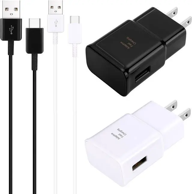 Main image of Type C Charger Fast Charging 2 Pack USB C Android Phone Wall Charger Block & 8ft Charge Cable Cord for Samsung Galaxy S8/S9/S10/S20/S21/S21 Ultra/S22/S22 Plus/S22 Ultra/Note 8/9/10/20 (Black&White)
