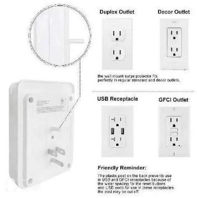 Alt view image 6 of 7 - Surge Protector USB Wall Charger with 2 USB Charging Ports(Smart 2.4A Total) 6-Outlet Extender and Top Phone Holder for Your Cell Phone White ETL Listed