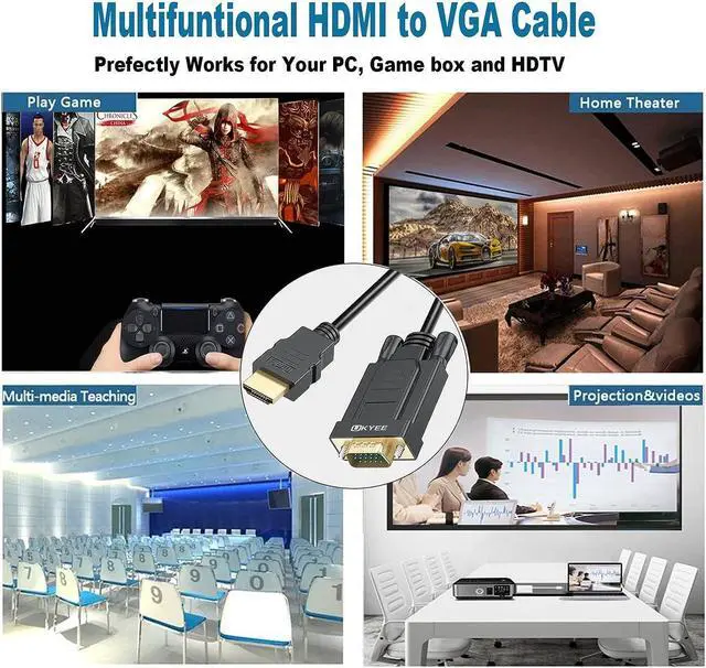 Alt view image 5 of 5 - HDMI to VGA Cable 6 Feet HDMI to VGA 1080P Male to Male Converter for PC Laptop Monitor Projector HDTV- Black