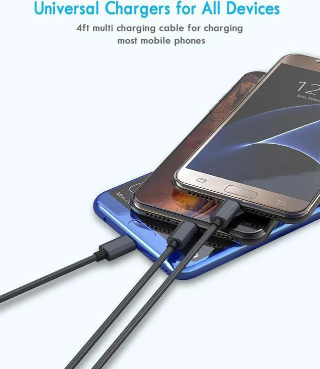 Alt view image 3 of 7 - Multi Charging Cable 5 in 1 2 Pcs 4FT USB C/A Multi Charger Cable to Type-C/Micro USB Port Nylon Braided USB C Multiple Charger Cable Universal Multi Phone Charger Cable for Cell Phones and More
