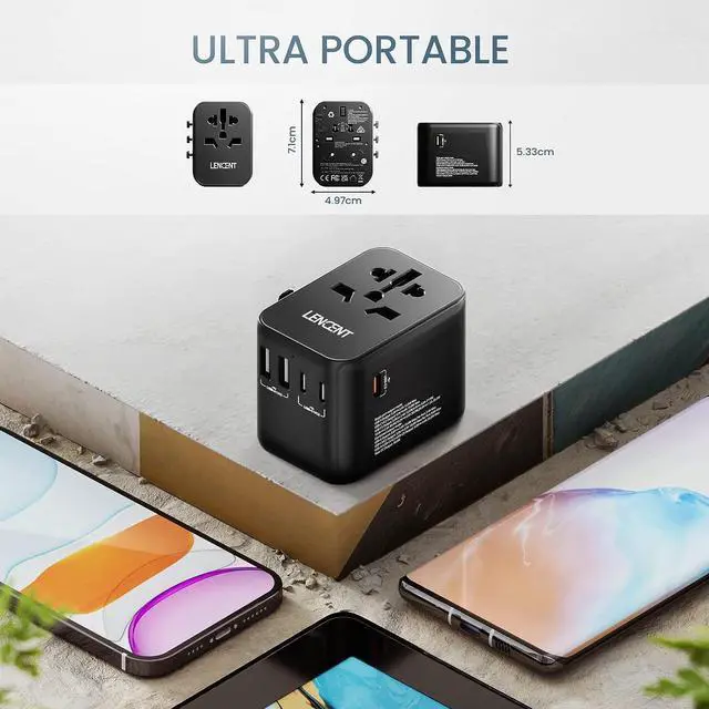 Alt view image 5 of 7 - LENCENT Universal Travel Adapter, GaN III 30W International Charger with 2 USB Ports & 3 USB-C PD Fast Charging Adaptor, Worldwide Wall Charger for iPhone,Laptops, Type A/C/G/I (USA/UK/EU/AUS)