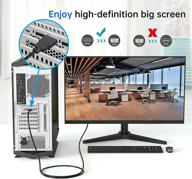 Alt view image 2 of 5 - HDMI to VGA Cable 6 Feet HDMI to VGA 1080P Male to Male Converter for PC Laptop Monitor Projector HDTV- Black