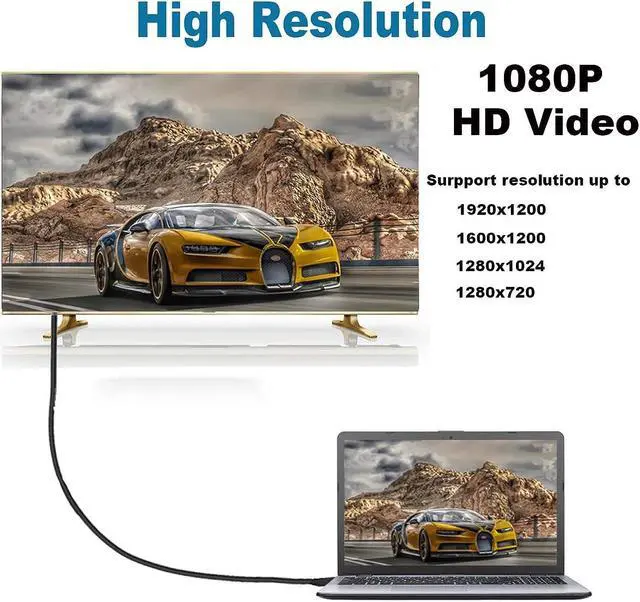 Alt view image 3 of 5 - HDMI to VGA Cable 6 Feet HDMI to VGA 1080P Male to Male Converter for PC Laptop Monitor Projector HDTV- Black