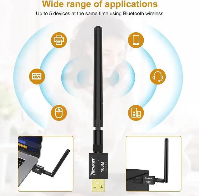 Alt view image 6 of 7 - Long Range USB Bluetooth 5.3 Adapter for Desktop PC - 328FT Wireless Transfer for Mouse, Keyboard, Headphones - Win11/10/8.1 Support