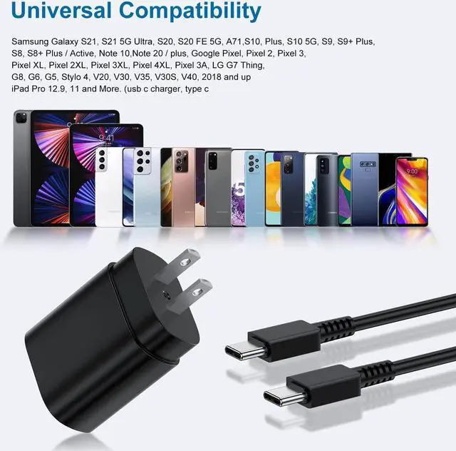Alt view image 5 of 7 - Type C Charger 2Pack 25W PD USBC Wall Charger Super Fast Charging Block & 6ft Android Phone Cable Cord for  Galaxy S25 Ultra/S25+/S25 S24 S23 S22 S21 S20 (Plus Ultra)/Note 20 10 9 8/ S10 S9 S8