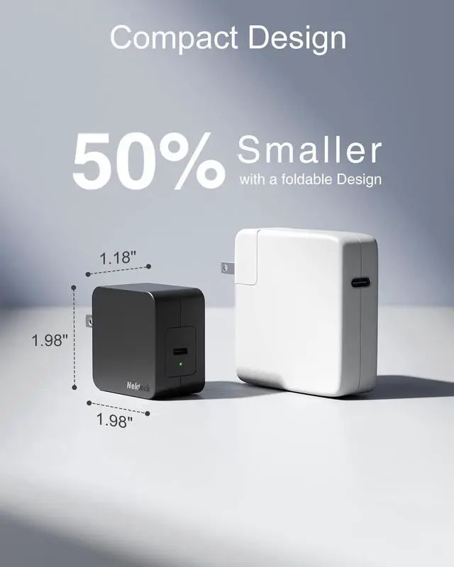 Alt view image 4 of 7 - Nekteck USB C Charger, 60W, GaN Tech, PD 3.0 Fast Charging with Foldable Plug, Compatible with MacBook Air/Pro, iPhone 15/16 Series