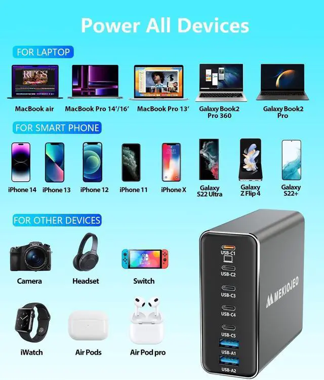 Alt view image 5 of 6 - Aluminum Alloy 260W USB C Charger GaN Charger Fast USB C Charging Station 7 Ports 65W Laptop Charger for MacBook Pro/Air/iPad Pro/iPhone (Grey)